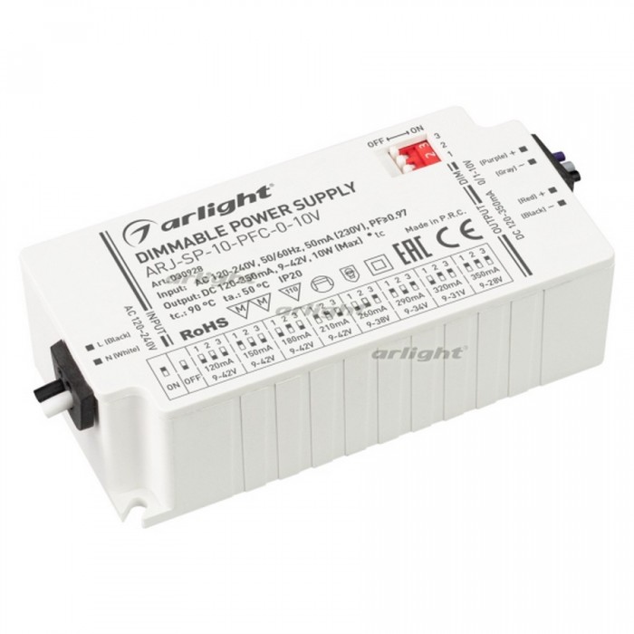 Блок питания ARJ-SP-10-PFC-0-10V (10W, 120-350mA) (Arlight, IP20 Пластик, 5 лет)