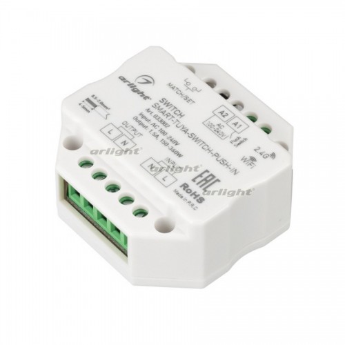 Контроллер-выключатель SMART-TUYA-SWITCH-PUSH-IN (230V, 1.5A, WiFi, 2.4G) (arlight, IP20 Пластик, 5