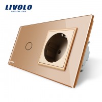 СЕНСОРНЫЙ ВЫКЛЮЧАТЕЛЬ LIVOLO КОМБИНИРОВАННЫЙ НА 1 ЛИНИЮ +1 розетка золотой