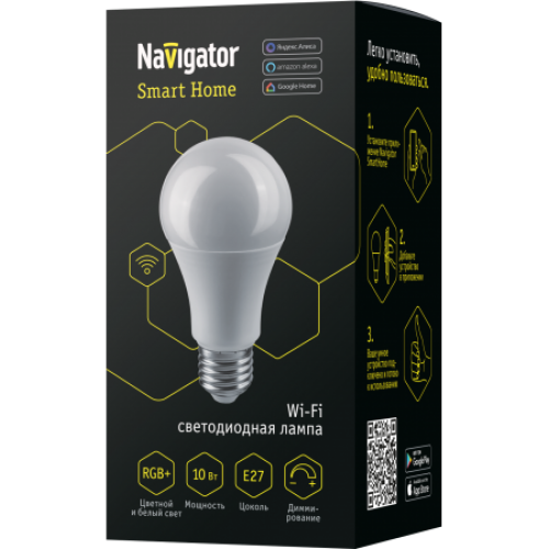  14554 Умная светодиодная лампа Navigator NLL-A60-10-230-RGBWW-E27-WI-FI 